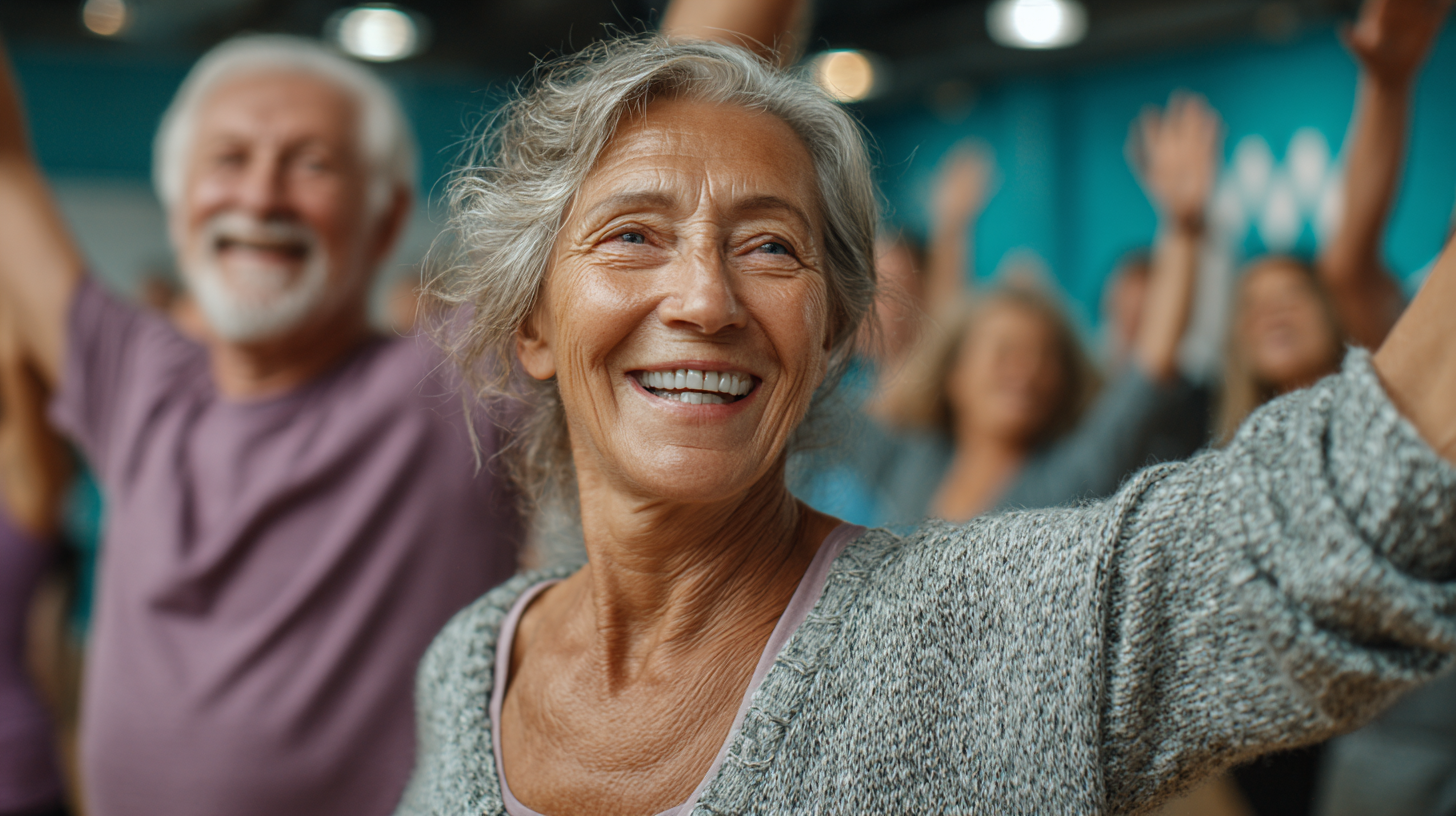 Grup de seniori sărbătorind rezultatele fitness